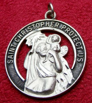 Bishops Estate Vintage Sterling St.  Christopher Catholic Protection & I.  D.  Medal