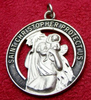 Bishops Estate Vintage Sterling St.  Christopher Catholic Protection & I.  D.  Medal 8