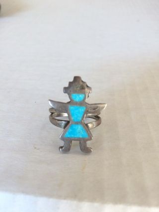 Vintage Navajo Zuni Turquoise Inlay Sterling Silver Ring Size 8.  5