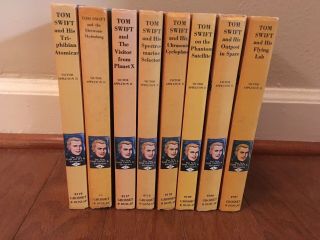 8 Good Set Of Tom Swift Jr.  Adventure Books - Hb 1 6 9 10 15 17 18 19 Yellow Hb