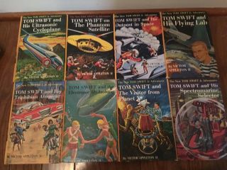 8 Good Set of Tom Swift Jr.  Adventure Books - HB 1 6 9 10 15 17 18 19 yellow HB 2