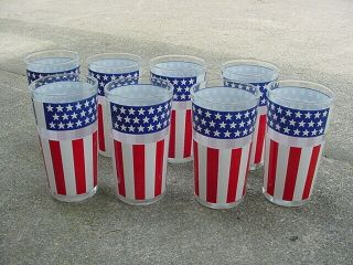 8 Vtg Patriotic Usa Flag Stars Stripes Red White Blue Glasses