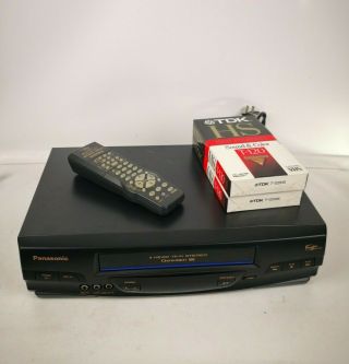Panasonic Pv - V4540 Vcr Vhs Player Recorder Omnivision 4 Head Remote 2 Tapes
