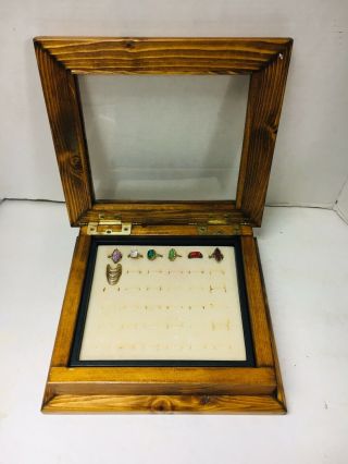 Costume Jewelry With Handmade Display Box With Rings All Vintage