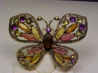 Vintage Signed Monet Goldtone & Rhinestone Butterfly Brooch