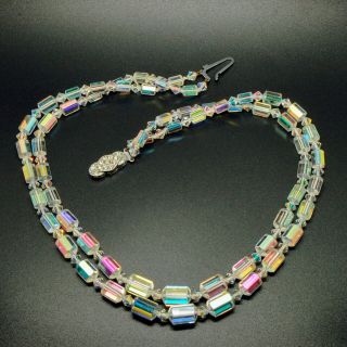 Vintage Jewellery Gorgeous Rainbow Aurora Borealis Two Strand Necklace