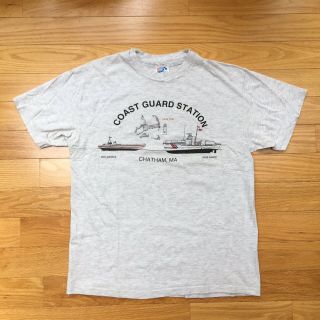 Vtg 90s Coast Guard Station Chatham Ma Cape Cod L Hanes Beefy - T Gray Ship Prints