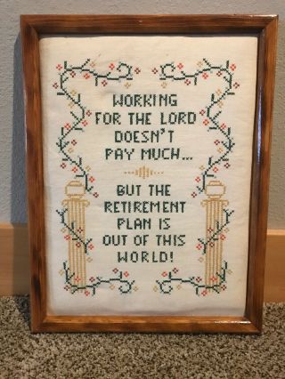 Vintage Completed Framed Cross Stitch Motto Sampler For The Lord