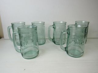 Set Of 6 Vintage Coca - Cola Green Glass Stein Mugs W Handles Coke 16 Ounces 5183g