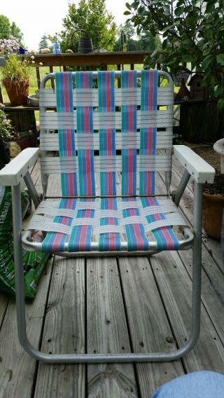 Vintage Aluminum Webbed Folding Lawn Patio Porch Chair
