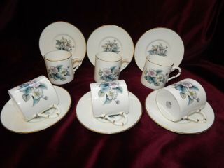 Vintage Royal Worcester " Woodland " Coffee Cans/cups And Saucers Set Of 6