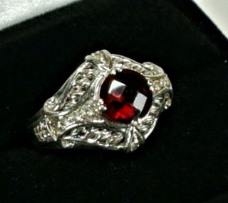 Vtg Sterling Silver Ring Art Deco Style Ruby Red Garnet Cz 2ct Heavy Signed