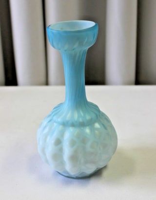 Vintage Diamond Art Glass Vase / Blue Opalescent