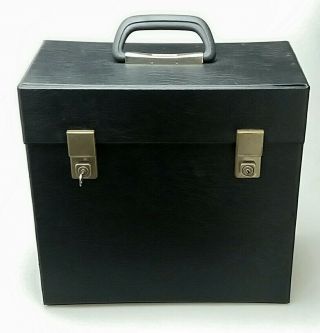 Vintage Vinyl Record Case Lp Album 12 " Storage Carry Box Black With Key