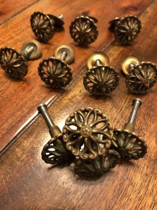 16 Cabinet Knobs Vintage 1990s Bronze 5 Leaf Flower And 8 Hearts