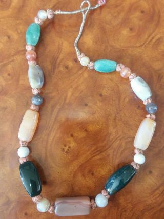 Vtg Handmade Multi Natural Stone Chunky Necklace - Agate / Quartz /malachite