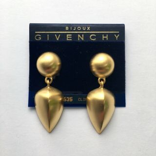 Vintage 80s Givenchy Bijoux Gold Tone Dangle Clip On Earrings Card