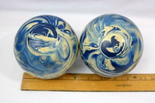 Vintage Paramount Blue & White Swirl Duck Pin Bowling Ball Set Of 2