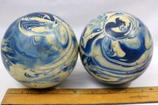Vintage Paramount Blue & White Swirl Duck Pin Bowling Ball Set of 2 2