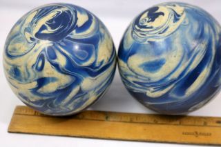 Vintage Paramount Blue & White Swirl Duck Pin Bowling Ball Set of 2 3
