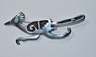 Adorable Vintage Navajo Sterling Silver Overlay Turquoise Roadrunner Pin Brooch