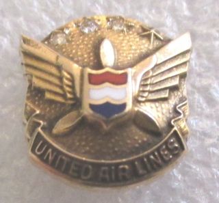 Vintage 10k Gold United Air Lines Airlines 20 Year Employee Service Award Pin