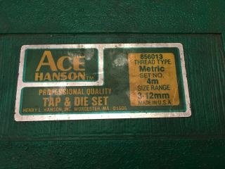 Vintage Ace Hanson Professionanl Tap & Die Set Metric USA 4