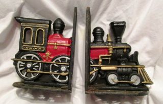 Vintage Cast Iron Steam Engine Bookends