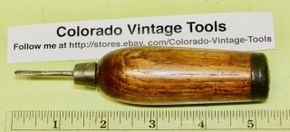 Vintage 4” Wood Handle Leather Awl W Leather Ring End / $4 To Ship / Nr
