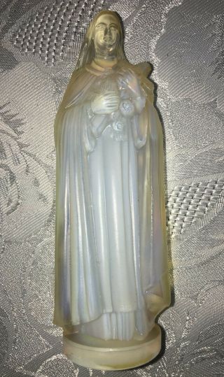 Vintage Etched Opalescent Art Glass Virgin Mary Figurine Signed Paris France 5 "