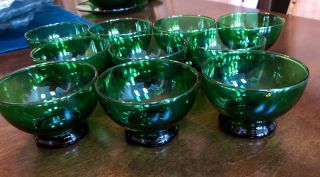 Vintage Footed Green Anchor Hawking Glass Berry/cups3” - Set Of 10