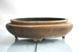 Vintage Japanese Chinese Unglazed Clay Oval Round Bonsai Pot 11.  5 " X 9 " X 3.  5 "