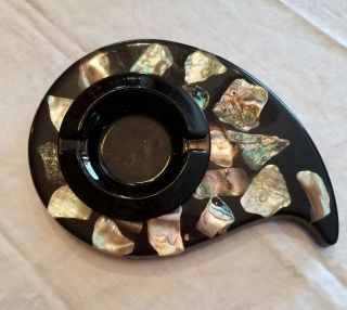 Vintage Mcm Acrylic Mother Of Pearl Abalone Sea Shell 2 Pc Ashtray Nautical Old