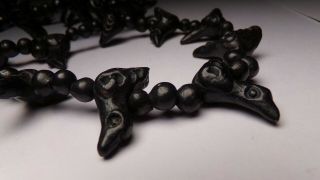 Vtg Santa Clara Pueblo Indian Black Pottery Bird Effigy Long Bead Necklace 30 "