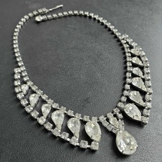 Juliana Style Vintage Pear Rhinestone Bib Wedding Necklace Silver Tone Q75