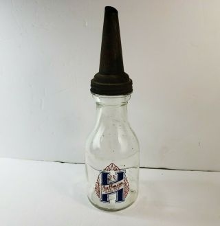Vintage Huffman Mfg Co Motor Oil Bottle One Quart - Dayton Oh Ohio