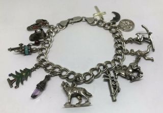 Vintage Sterling Silver Assorted Charms 7.  5” Double Link Bracelet (28.  3g)