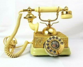 Vintage French Victorian Heavy Brass Gold Tone Finish Rotary Dial Phone 70 