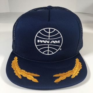 Pan Am Airlines Snapback Hat Cap Real Vintage Blue With White Adjustable Mesh
