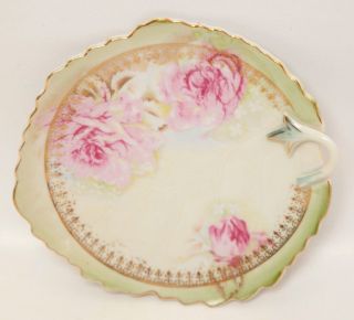 Vintage Lefton Green Heritage Rose Porcelain Nappy Hand Painted Pink Roses Plate