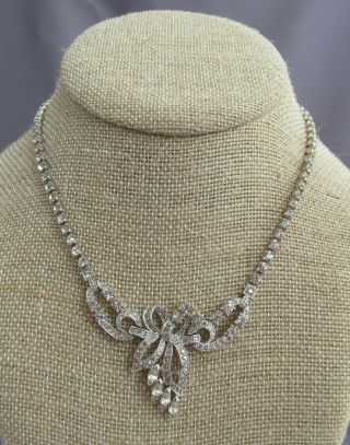 3d Vintage Art Deco Silver Tone Pennino Rhinestone Pendant Choker Necklace