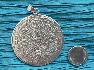 Very Large Heavy Vintage Mexican Sterling Silver Aztec Calendar 33gr