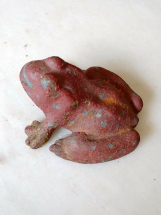 Vintage Hubley Cast Iron Frog Doorstop Painted Figurine Metal Garden