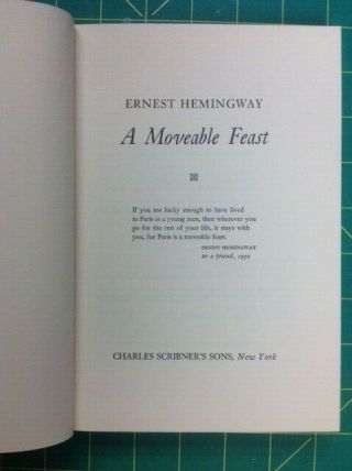 A MOVEABLE FEAST by ERNEST HEMINGWAY HC LIKE FIRST EDITION SCRIBNERS 2