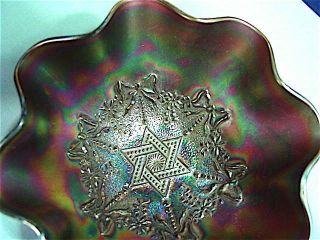 NORTHWOOD Carnival Glass Bowl - Amethyst Star of David w/ Bows,  Vintage on Back 2