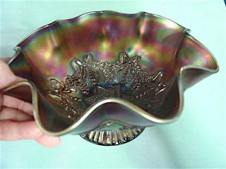 NORTHWOOD Carnival Glass Bowl - Amethyst Star of David w/ Bows,  Vintage on Back 4