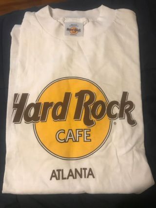 Vtg Hard Rock Cafe Atlanta White T - Shirt Medium Single Stitch Made In Usa