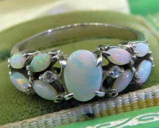 Vintage Sterling Silver Modern Oval Marquis Opal Cz Cocktail Ring