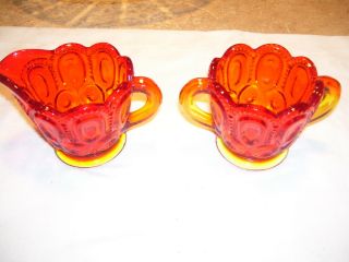 Pair Vintage Red L.  E.  Smith Moon And Star Amberina Glass Creamer And Sugar