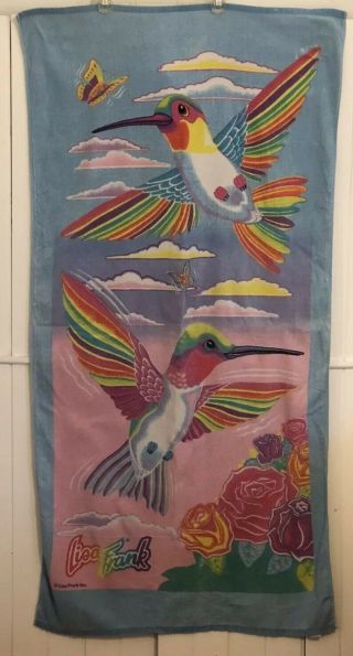 Lisa Frank Vintage Beach Towel Dashly The Hummingbird Birds Pastel Rainbow Roses